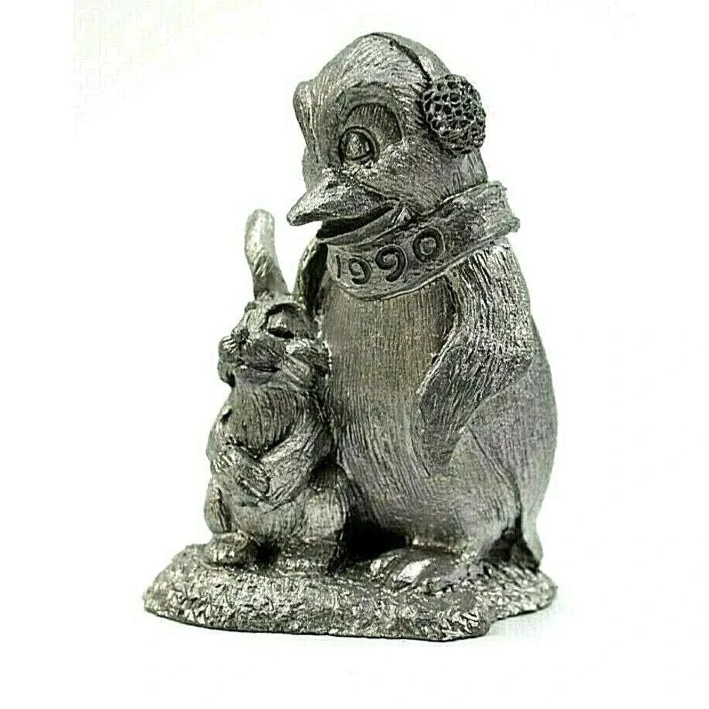 Michael‎ Ricker Pewter Penguin Rabbit Anthropomorphic Figure 1990 Signed #404